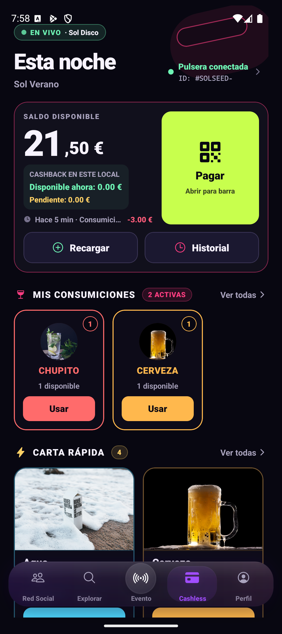 Wallet y recarga cashless