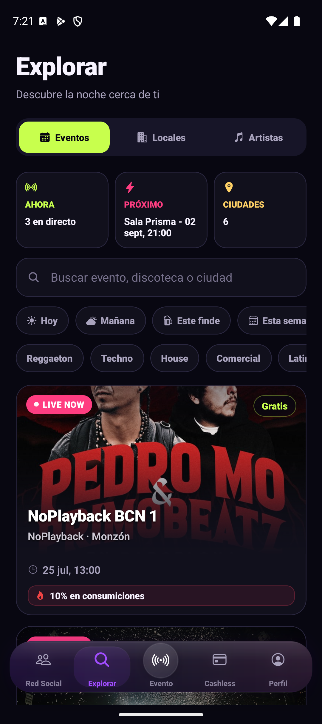 Explorar discotecas y eventos